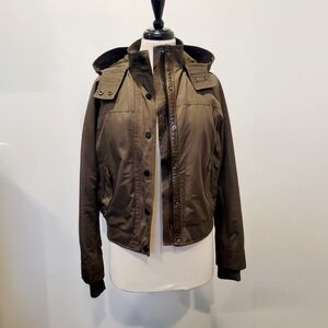 VINCE leather details Full Zip Hooded Bomber Jacket w/pockets Size XS